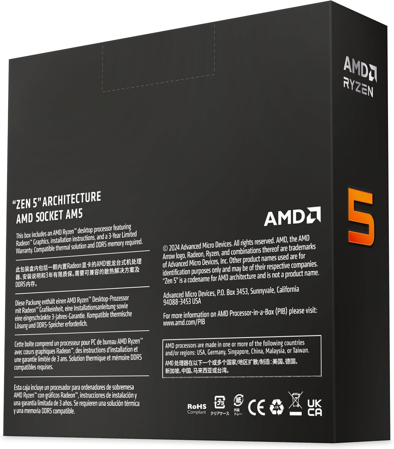 AMD Ryzensets 5 9600X Processor (radeon graphics included, 6 Cores/12 Threads, 65W TDP, Socket AM5, Cache 38MB, up to 5.4 GHz max boost Frequency, no cooler)