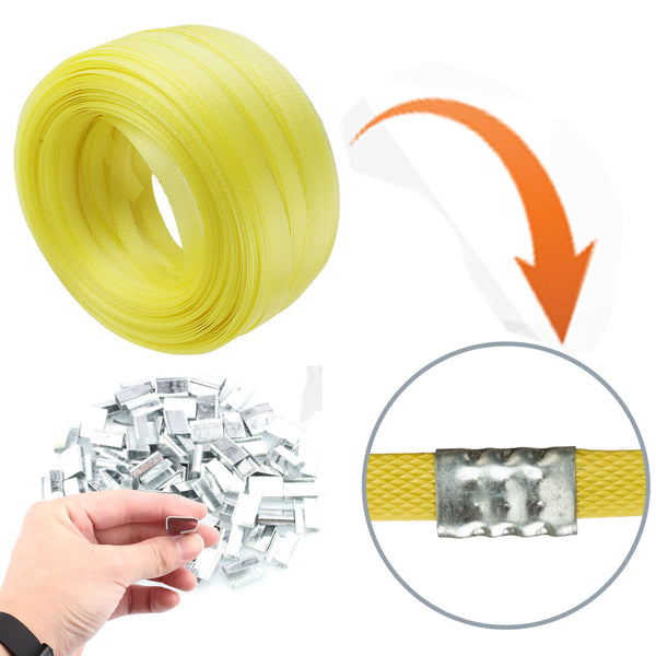 Complete Hand Pallet Packaging Strapping Kit with Tools, 200m PP Band, Metal Seals, and Edge Protectors for Secure Packing