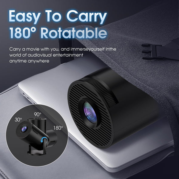 [2025 Model & Built-in Apps] Mini Projector 1080P FHD 4K Support Portable Projector with WiFi and Bluetooth 180° Adjustable Auto Keystone Compatible with TV Stick/Memory Stick/USB/Laptop, Black