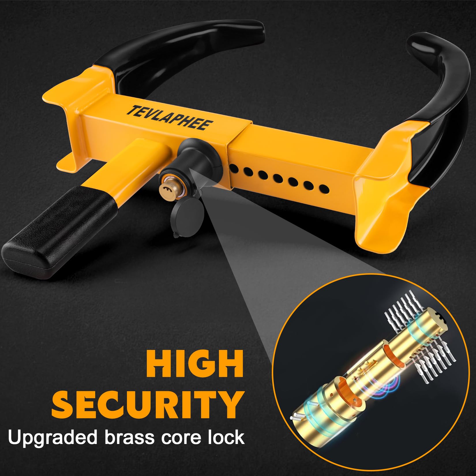 Tevlaphee Wheel Clamp Lock Heavy Duty Anti-Theft, Adjustable Security for Cars, Vans, Motorhomes (Fits 7-11" Tyres), Weatherproof & Vandal-Resistant Design (Red&Yellow)