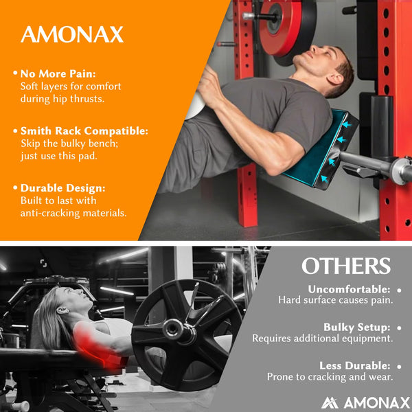Amonax Hip Thrust Bench Back Pad, Extra Thick Foam Padding for Barbell Back Support, Home Gym Equipment Attachment for Hip Thrust, Protective Cushion