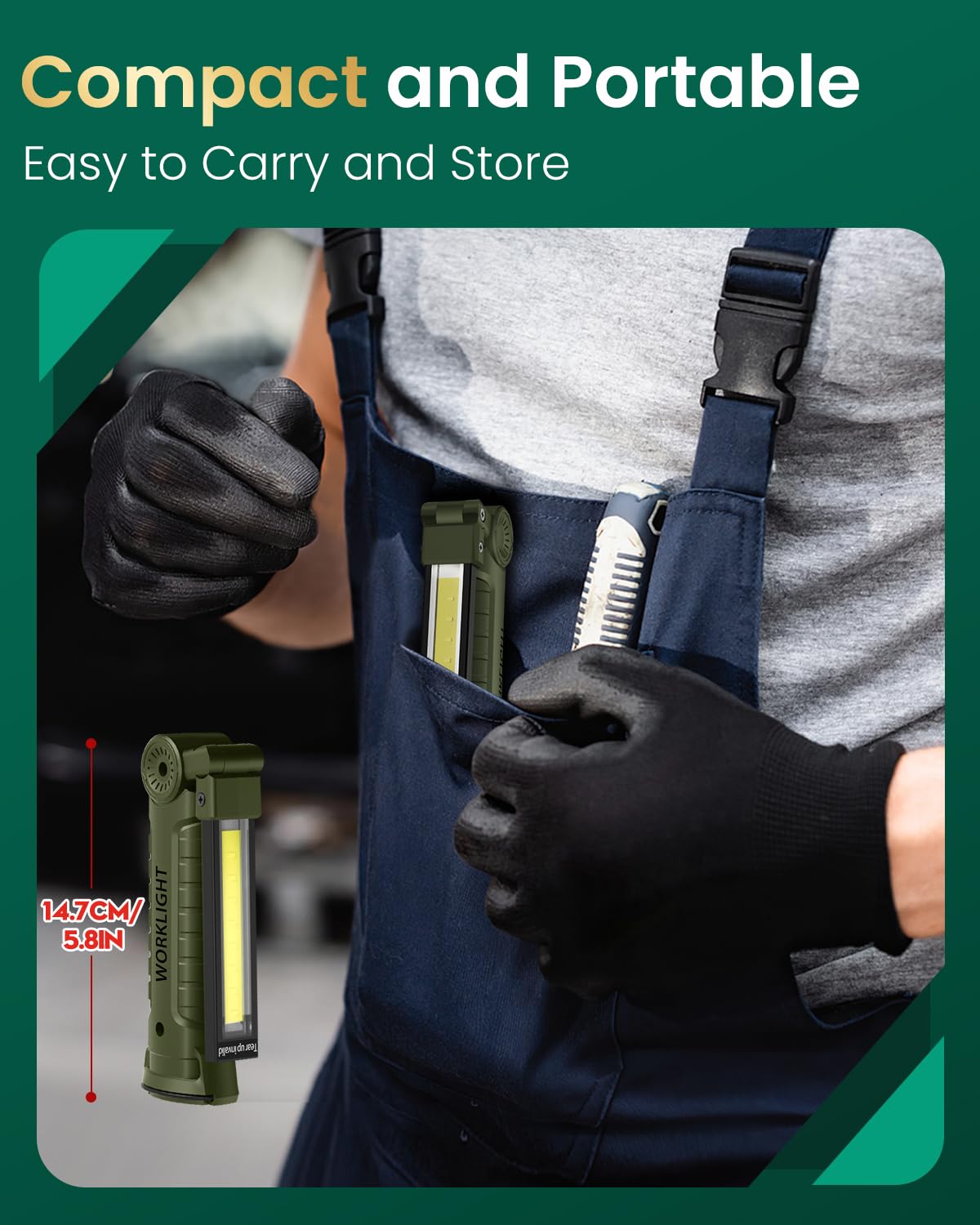 Coquimbo Work Light Christmas Stocking Fillers Gifts for Men Him, LED Torch Rechargeable Inspection Lamp Mechanic Emergency BBQ Light 360° Rotate with Magnetic Base and Hook (2 Pack, Black)