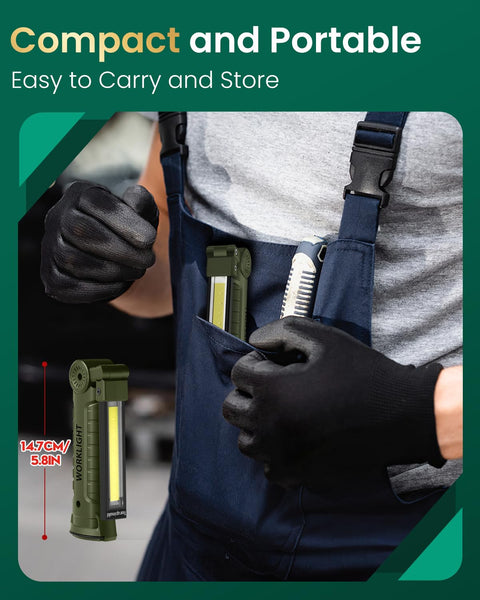 Coquimbo Work Light Christmas Stocking Fillers Gifts for Men Him, LED Torch Rechargeable Inspection Lamp Mechanic Emergency BBQ Light 360° Rotate with Magnetic Base and Hook (2 Pack, Black)