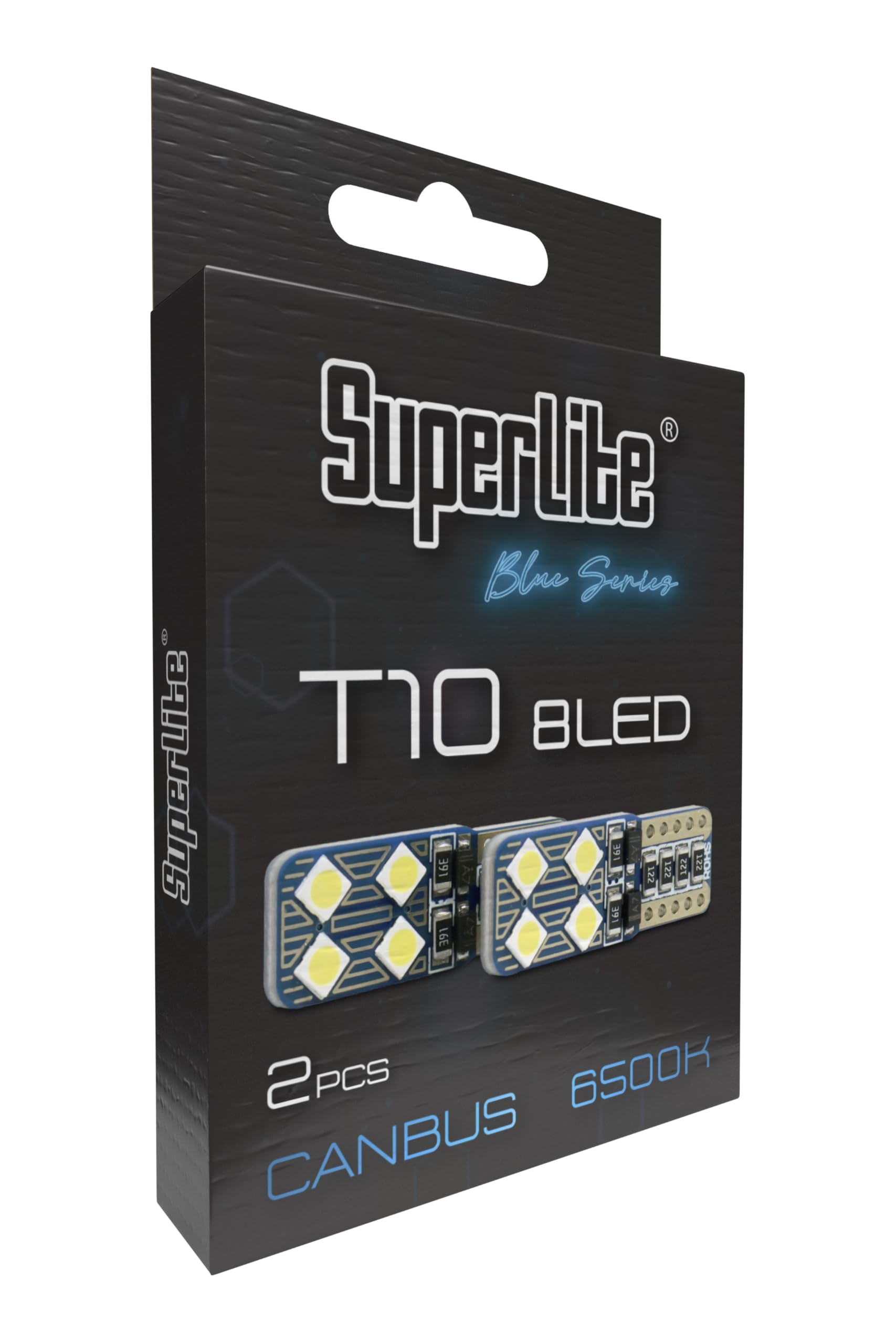 Superlite Set of 2 T10 Bulbs with 18 Leds from the Blue Series range. CanBus Technology and 6500K Colour Temperature. Ideal for Car and Truck.