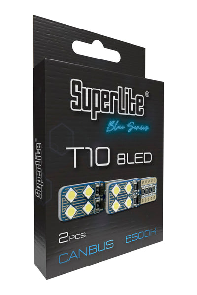 Superlite Set of 2 T10 Bulbs with 18 Leds from the Blue Series range. CanBus Technology and 6500K Colour Temperature. Ideal for Car and Truck.