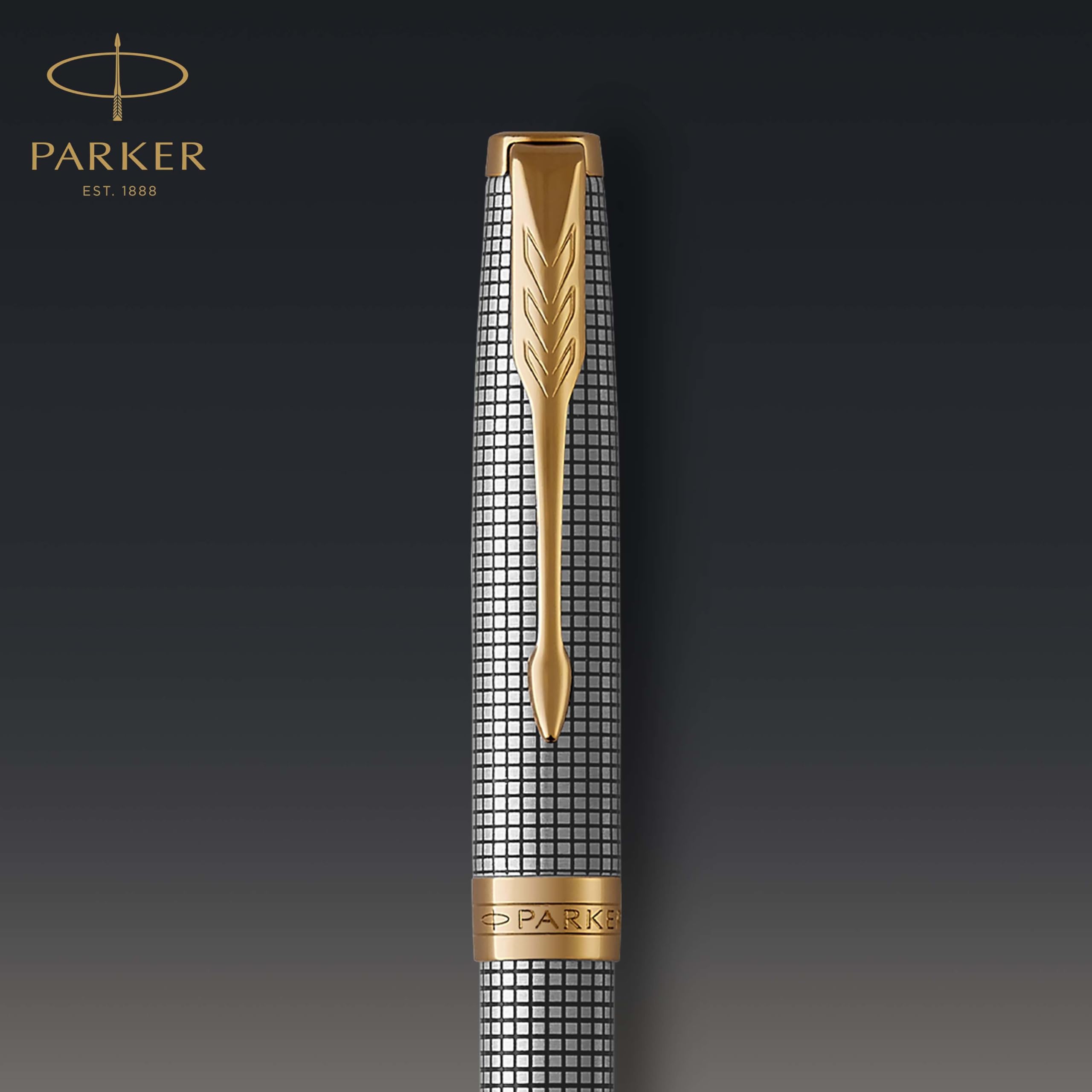 Parker Sonnet Ballpoint Pen | Stainless Steel with Gold Trim | Medium Point | Handwriting Pens & Stationery Supplies | Black Ink | Gift Box
