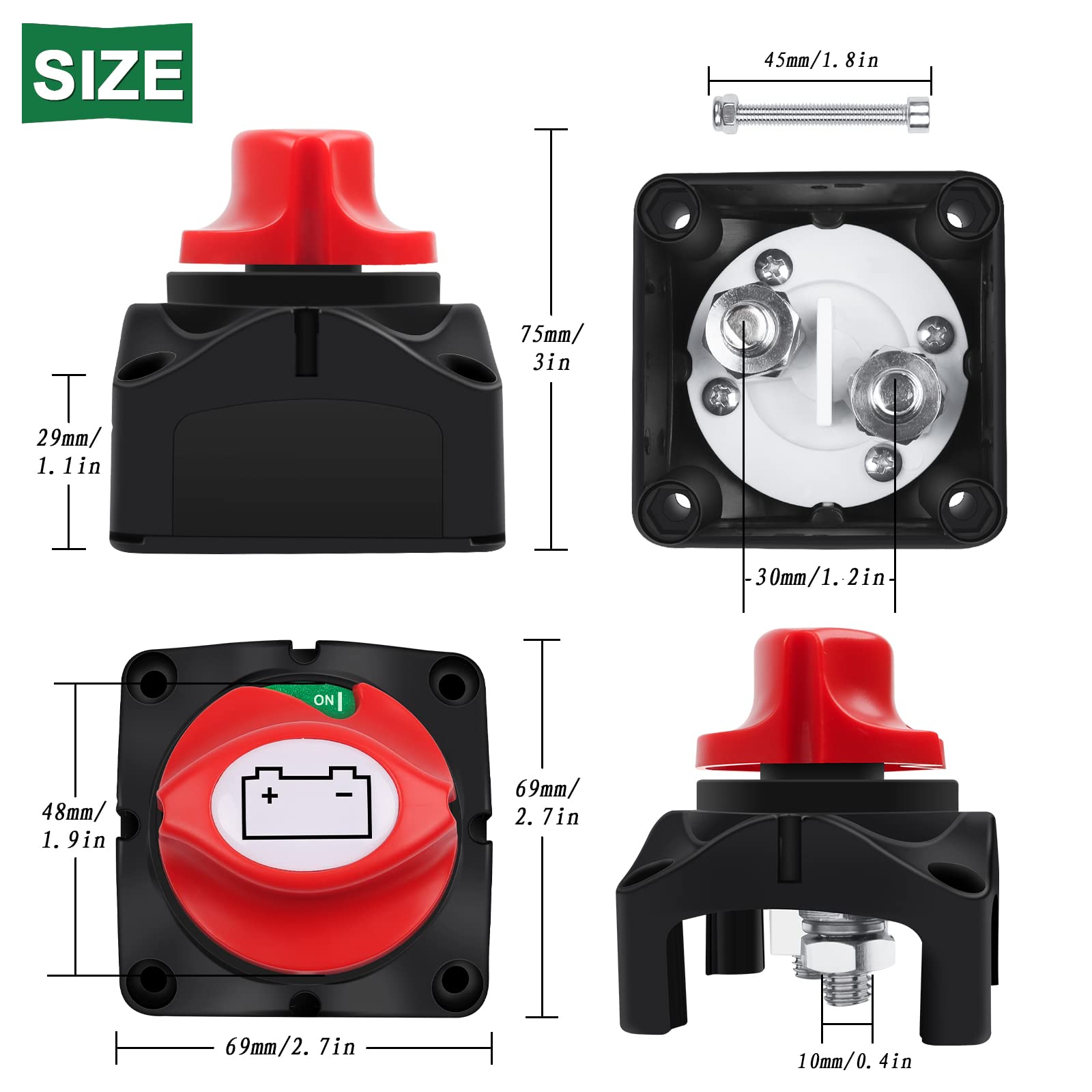 Bolatus Battery Isolator Switch 12V 24V 48V Battery Switch 275A Battery Kill Switch 1-2-Both-OFF Battery Cut Off Switch for Car Truck Boat Yacht Caravan Motorcycle