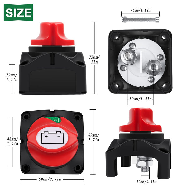 Bolatus Battery Isolator Switch 12V 24V 48V Battery Switch 275A Battery Kill Switch 1-2-Both-OFF Battery Cut Off Switch for Car Truck Boat Yacht Caravan Motorcycle
