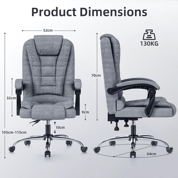 naspaluro Executive Office Chair High Back Desk Chair Ergonomic Recliner Computer Chair Gaming Chair with Tilt Function Heavy Duty for Home Office Working (Grey Fabric)