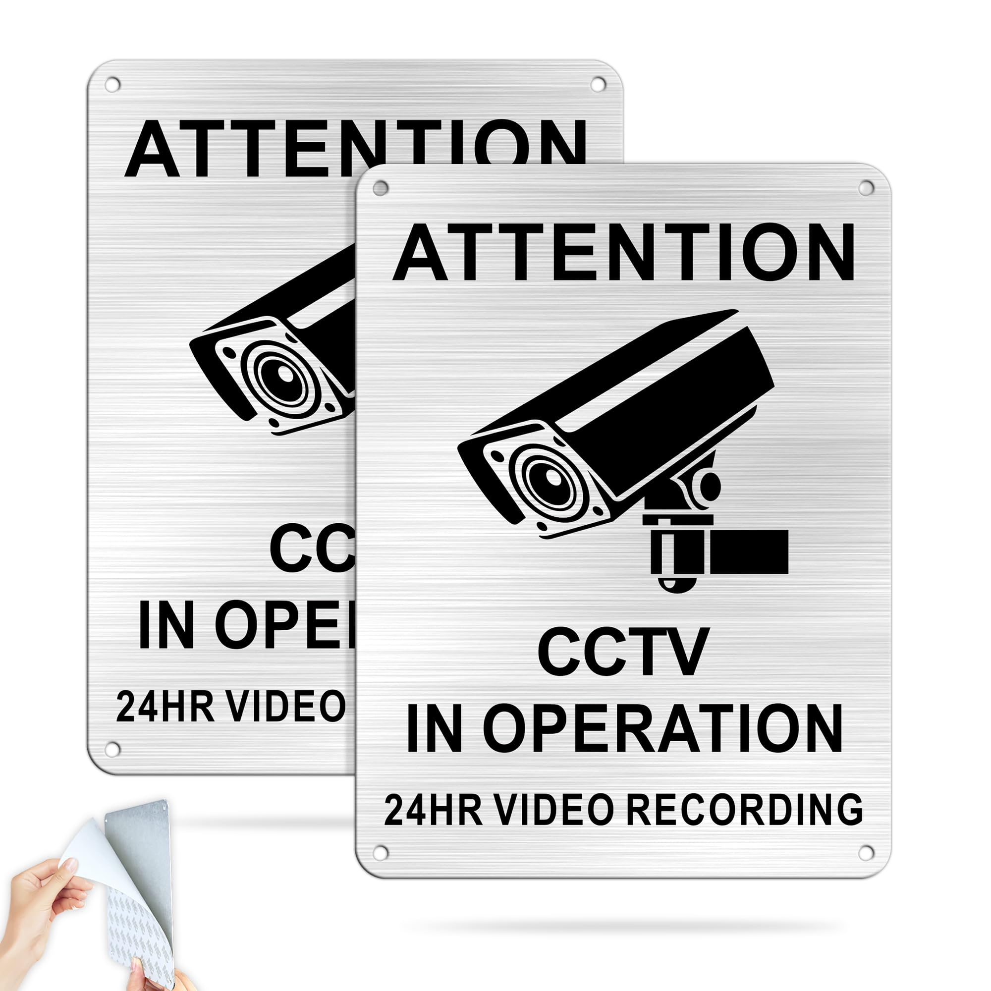 TAKULA Pre-drilled CCTV Sign - 15 * 15cm Aluminium Brushed Metal Sign - 24 HR Outdoor Waterproof, UV Resistant, Durable | Pack of 1