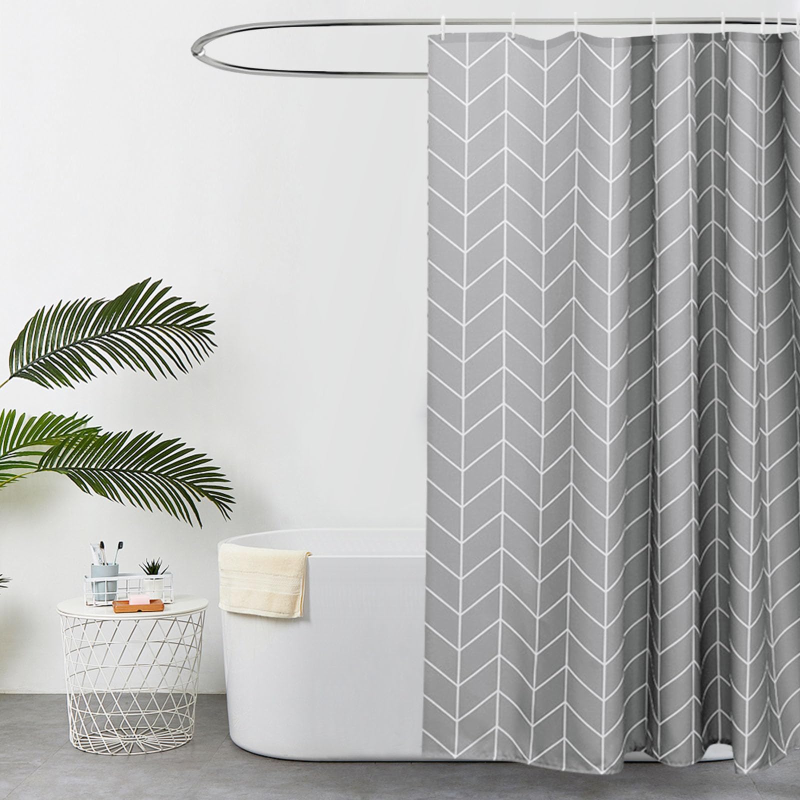 EurCross Extra Wide Shower Curtain 300 x 200cm Drop, Mould proof Mildew Resistant Grey Large Shower Curtain for Bathroom with Geometric Pattern 3m x