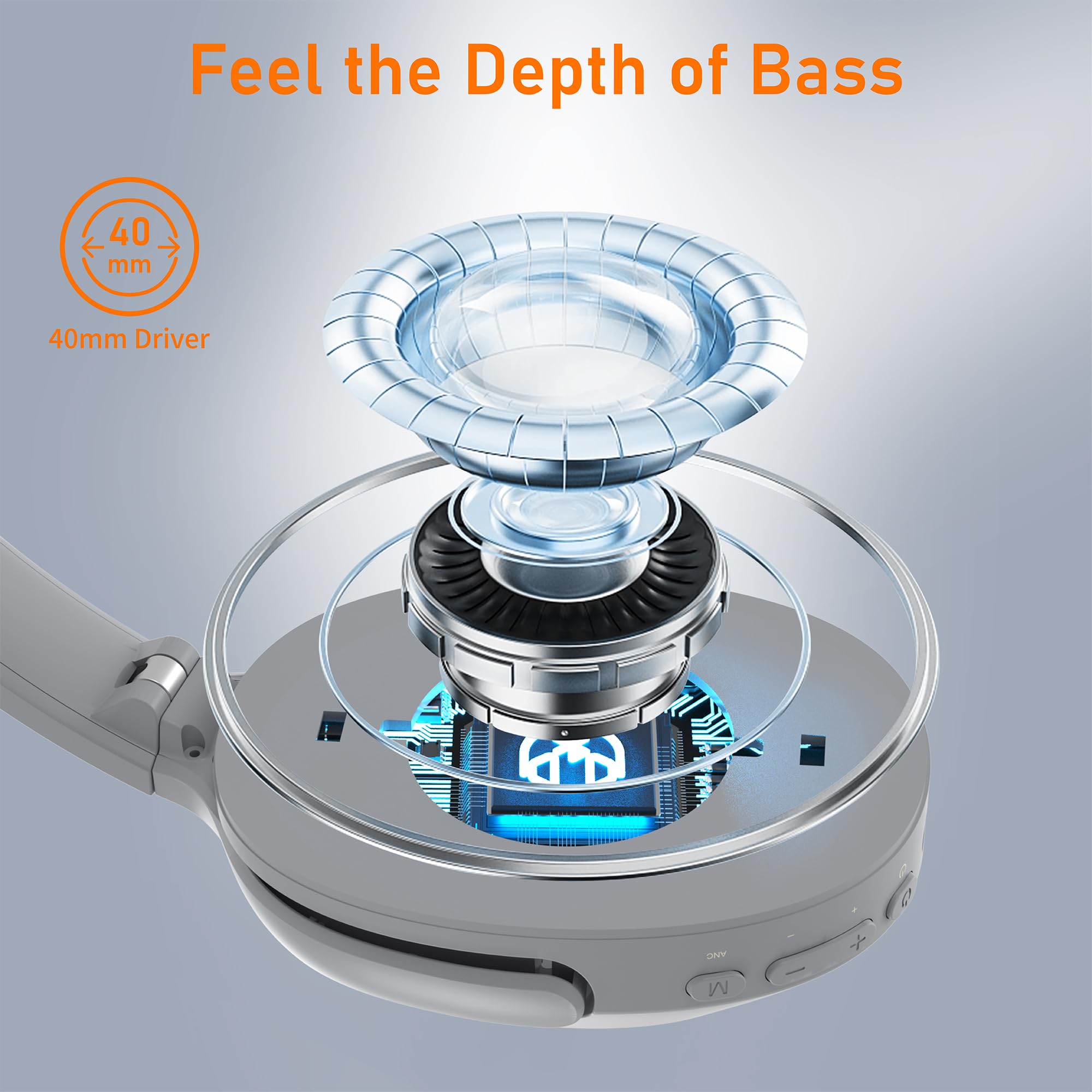 Rebocico Active Noise Cancelling Headphones, Wireless Bluetooth Over-Ear Headphone with Microphone,120H Playtime, Foldable Overhead Headphones with Deep Bass, Fast Charging for Home Travel Office