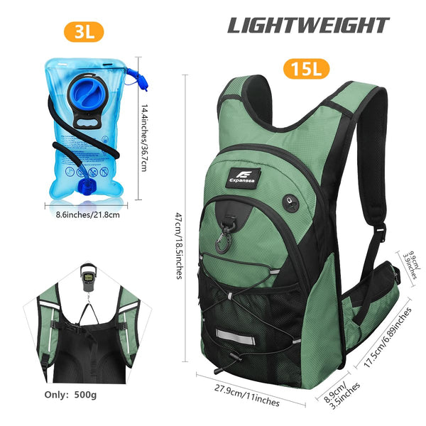 Expansea Hydration Backpack, Lightweight Insulation Hydration Pack with 3L Water Bladder, Waterproof and Breathable Large Capacity Outdoor Sport