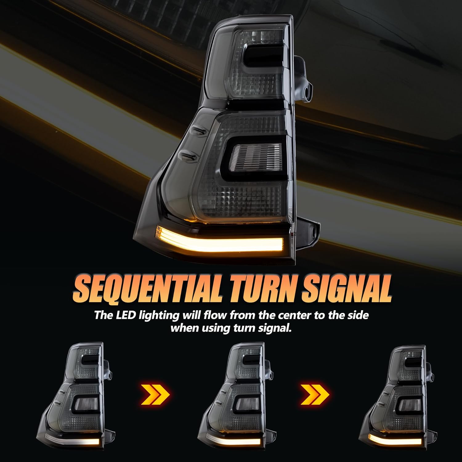 VLAND Motor LED Rear Lights compatible with Land Cruiser Prado J150 / GX460 2010-2017, w/Amber Sequential Indicator, Driver & Passenger Side - Smoked