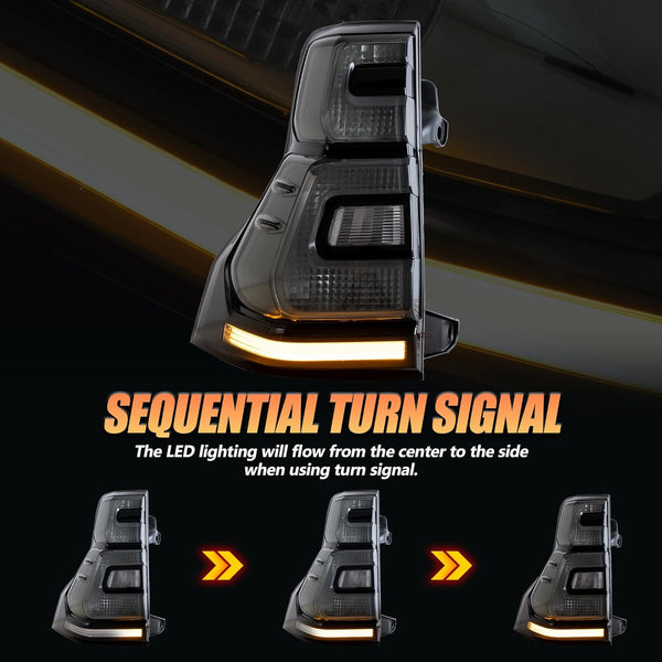 VLAND Motor LED Rear Lights compatible with Land Cruiser Prado J150 / GX460 2010-2017, w/Amber Sequential Indicator, Driver & Passenger Side - Smoked