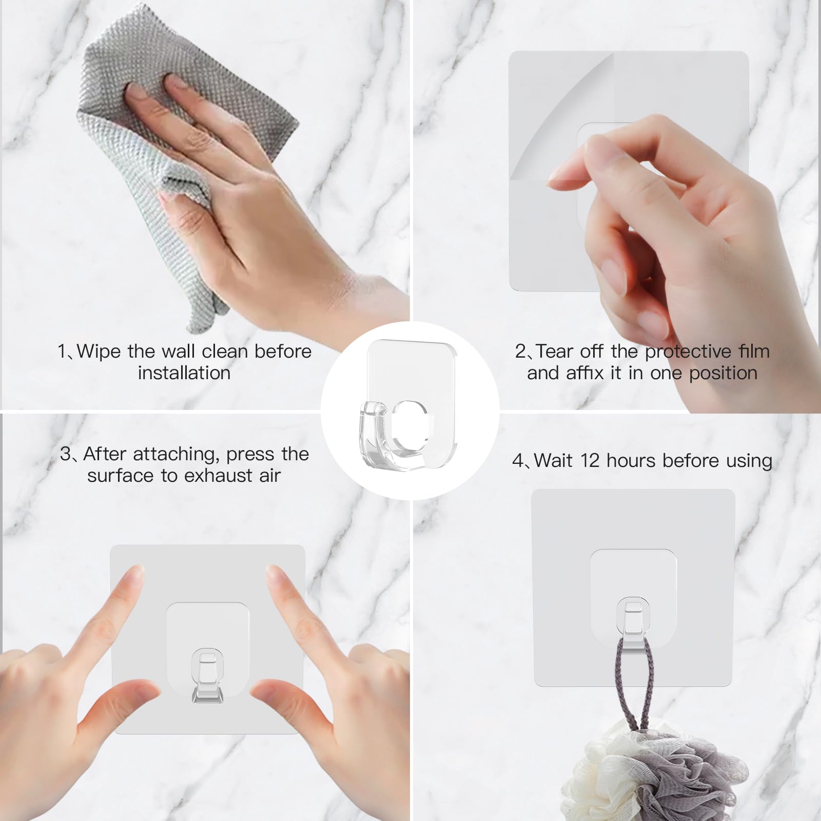 Latoxcaa Large Adhesive Hooks, 10 Pack Heavy Duty Utility Hooks for Hanging 33lb, Damage Free Sticky Hanging, No Trace Self-Adhesive Wall for Kitchen Bathroom Office Multiple Uses