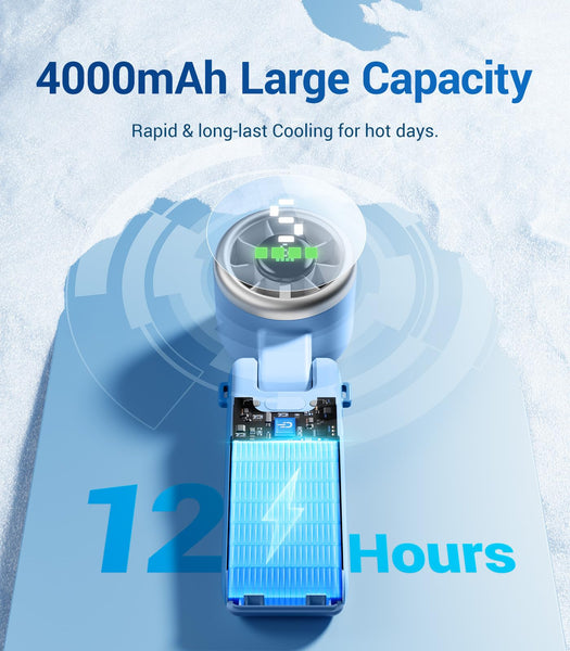 Diveblues Portable Handheld Fan, High-Speed Turbo Portable Fan, LED Display, Up to 12 Hours, 4000mAh Battery, 5 Wind Gear, Rechargeable small Hand Fan for Travel/Commute/Outdoor, Gifts for Women