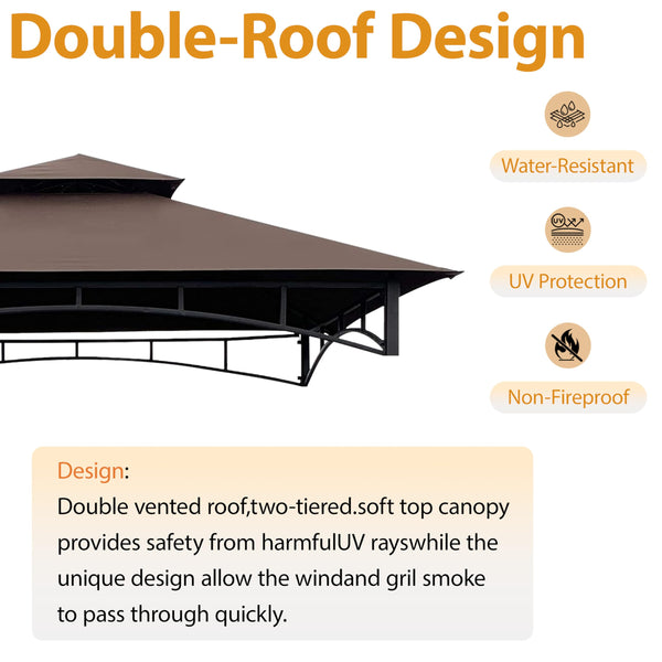 CoastShade 8 x 5 Grill BBQ Gazebo Double Tiered Replacement Canopy Roof Outdoor Barbecue Gazebo Tent Roof Top,Brown