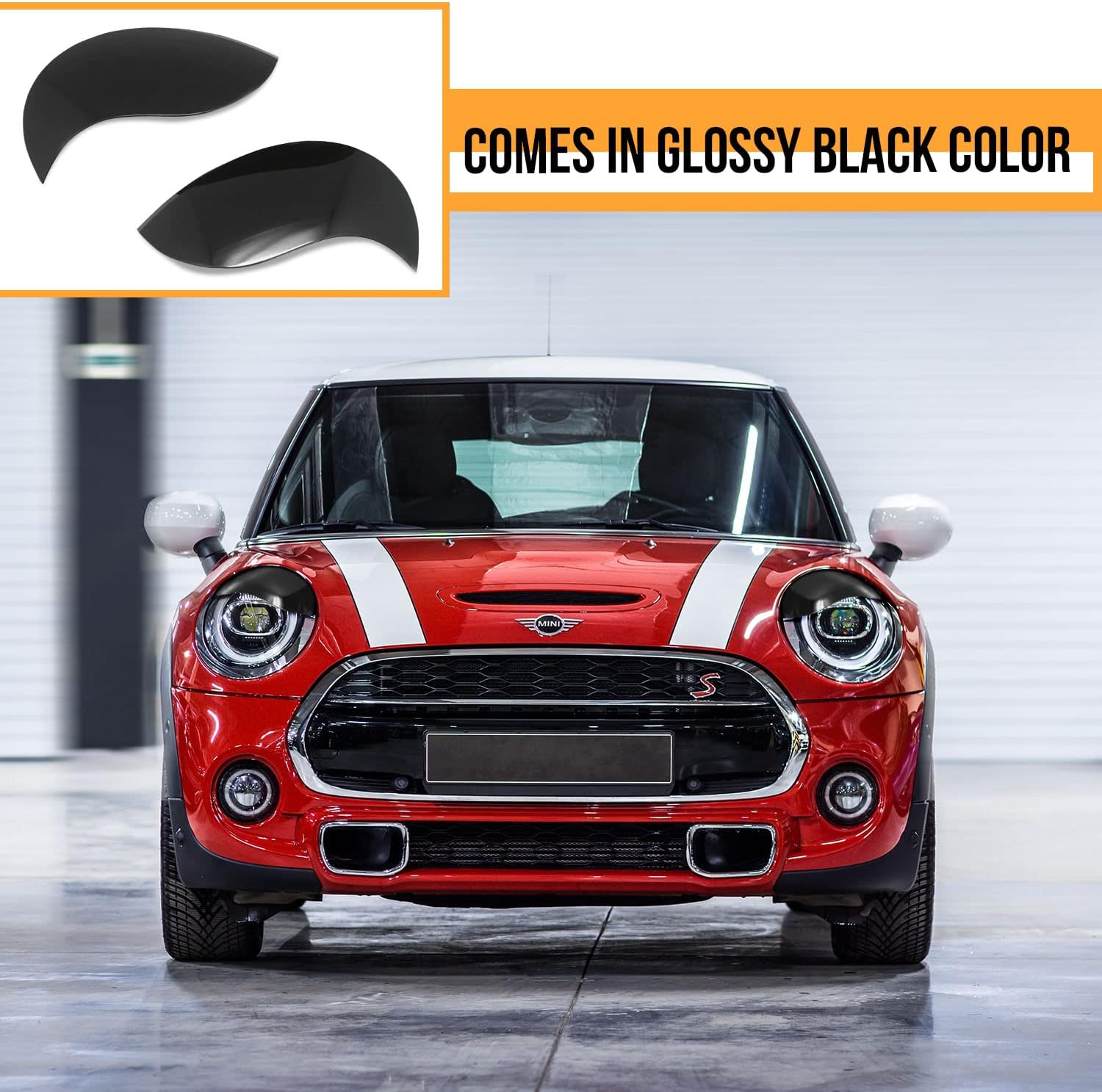 Gazoz Performance Aggressive Headlights Eyebrows Eyelids Cover - Headlamp Eyebrow Eyelid Decoration - Gloss Black ABS Headlight Cover for 14-21 F55 F56 F57