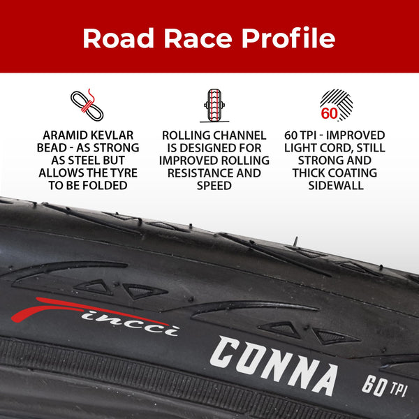 Fincci Racing Bike Tyres 700x23c - Pair Foldable Slick Tires 28 inch 25-622 with 1mm Nylon Protection - 60 TPI - Pack of 2 for Folding, Race, Hybrid,
