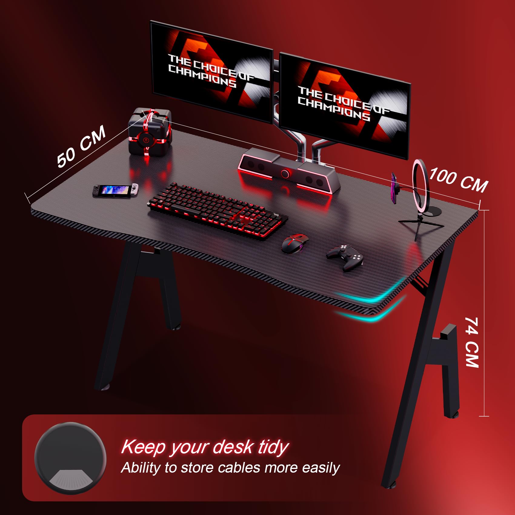 DLONGONE Whole Board Gaming Desk, 100 x 50cm Computer Gamer Desk, A Shaped Gaming Table, PC Desk for Home Office, Simple Assembly, Black