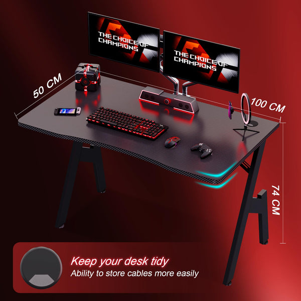 DLONGONE Whole Board Gaming Desk, 100 x 50cm Computer Gamer Desk, A Shaped Gaming Table, PC Desk for Home Office, Simple Assembly, Black