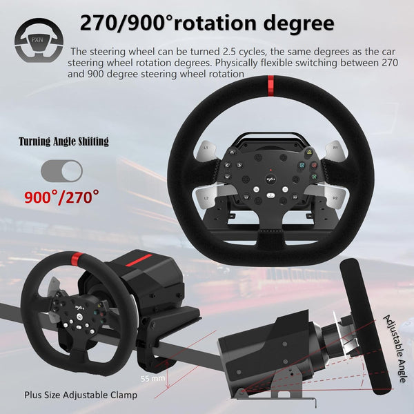 PXN V10 Force Feedback Gaming Steering Wheel and Pedals and Gear Shifter, 270/900° Racing Wheel, Suede Leather Gaming Wheel, Steering Wheel for PC, PS4, Xbox One, Xbox Series X/S