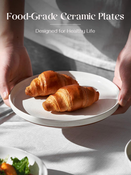 DOWAN Dinner Plates,  8.5" Premium Porcelain Side Plate Set of 6, Salad Plates, Dessert Plate, Flat Dinner Set for Appetizer, Lunch, Salad, Steak,