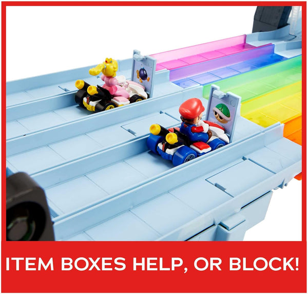 Hot Wheels Mario Kart Rainbow Road Raceway 8-Foot Track Set with Lights & Sounds & 2 1:64 Scale Vehicles, Toy Gift for Kids Ages 4 Years Old & Up, GXX41