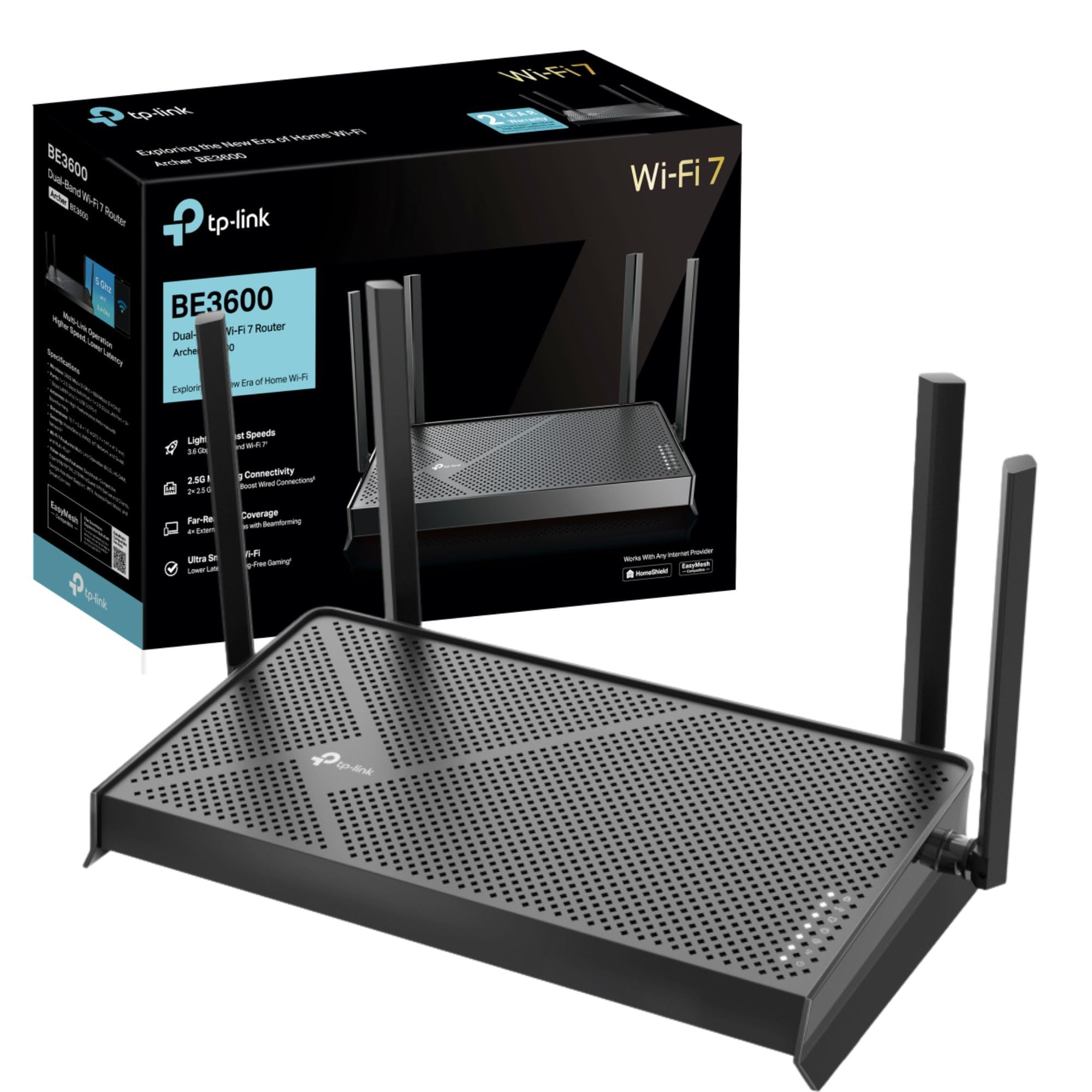 TP-Link Archer BE3600 Router WiFi 7 BE3600Mbps, WiFi Router, 2.5G Ports, USB 3.0 Port, Maximized Coverage, VPN Router, Internet Booster Routers, WiFi Booster, HomeShield Security, Easy Setup,EasyMesh