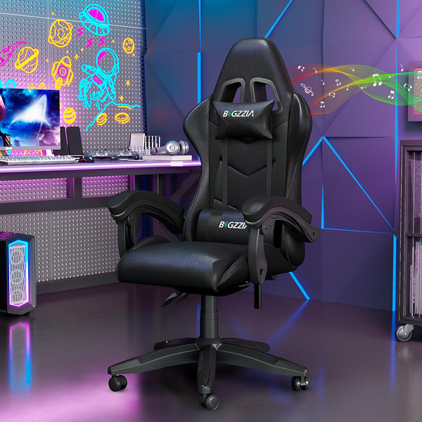 bigzzia Ergonomic Gaming Chair - Gamer Chairs with Lumbar Cushion + Headrest, Height-Adjustable Office & Computer Chair for Adults (without footrest, White)