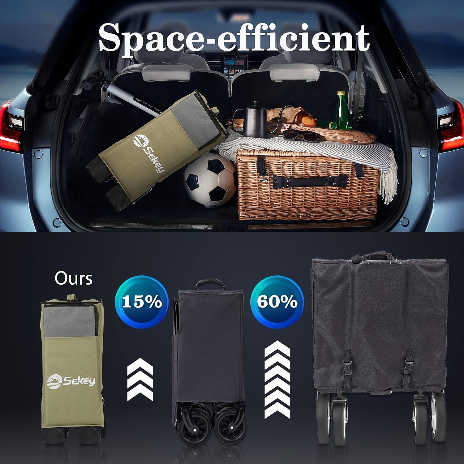 Sekey 200L Folding Festival Trolley with All-Terrain Extra Wide Wheels and Brake, Heavy-Duty Cart Loadable up to 150KG, Patented Four-Directional Foldable Design, Wagon for Beach Camping Outdoor, Grey