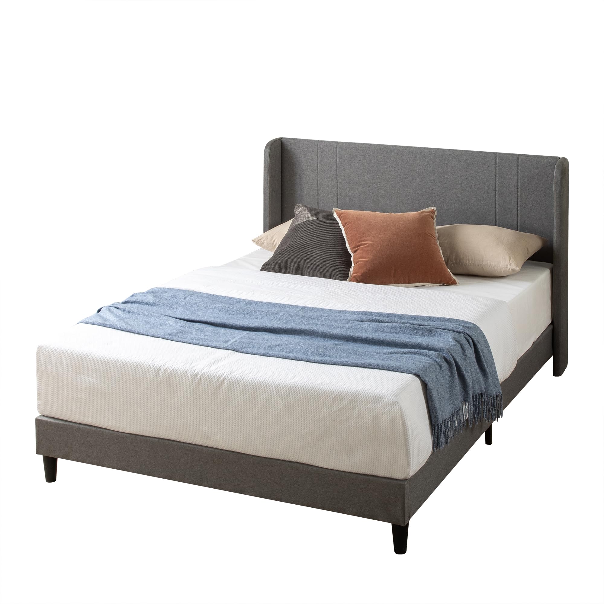 Zinus Sasha Super King Bed frame - Bed 180x200 cm - 25 cm Height - Upholstered Platform Bed frame with Wingback Headboard - Medium Grey