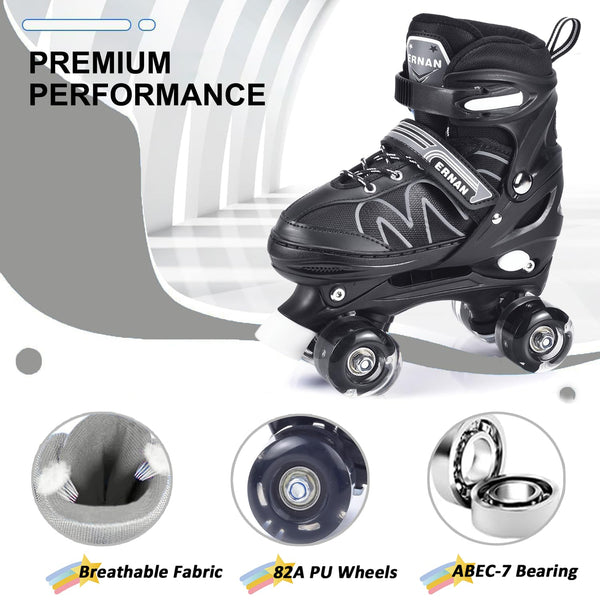 ERNAN Roller skates kids Roller boots,8 Light up Wheels and 4 Sizes Adjustable.Rollerskates for Kids Beginners, Suitable for Indoor Outdoor (White, S)