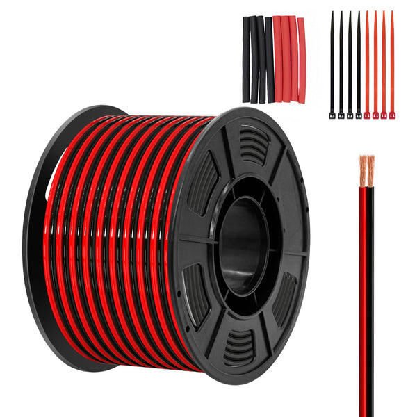 Piwaal 14AWG Spool 2.0mm² 25 ft Per Spool 14 Gauge 2Parallel Wire (Red 7.62M Black 7.62M) Bare Copper Wire for LED Strips/Bulbs/Lamps.