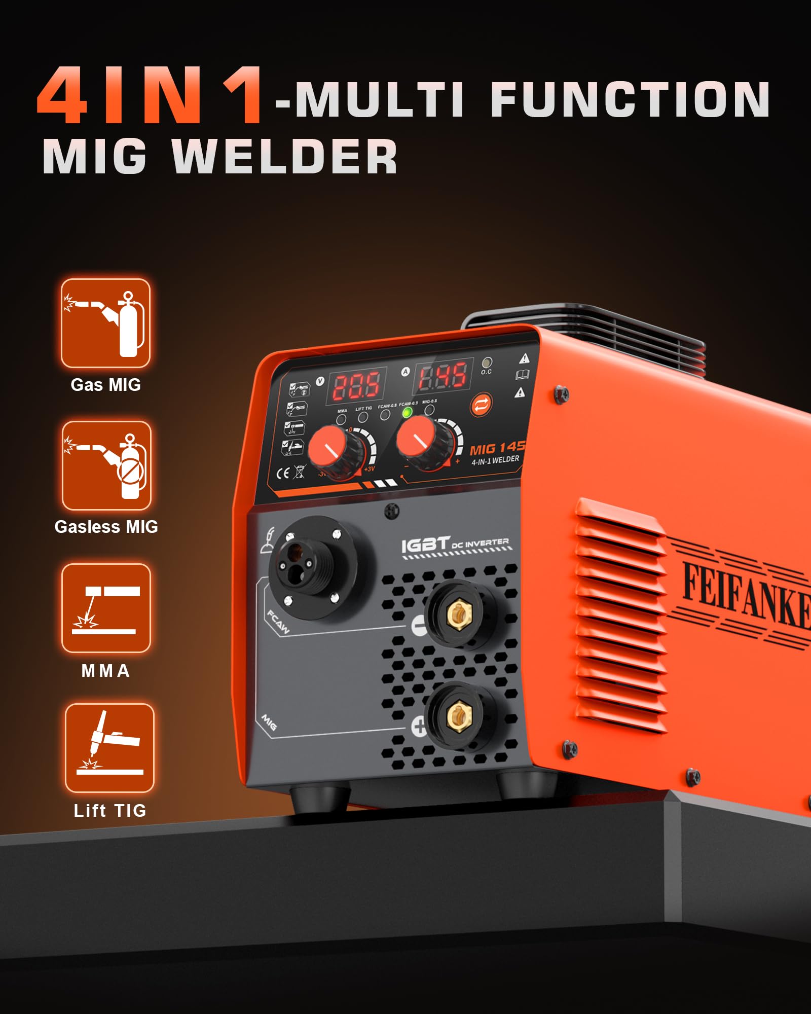 FEIFANKE MIG Welders 240V 250A 6 in 1 Without Gas MIG/Gas MIG/MMA/Lift TIG/Spot Welding/Single Pulse MIG Welding Machine IGBT Inverter Gasless MIG Welders with Fast Wire Feed Gas Test