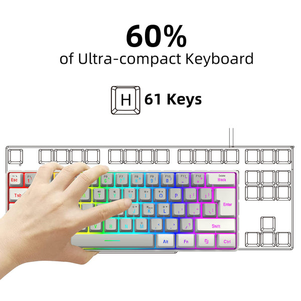 Snpurdiri 60% Wired Mechanical Gaming Keyboard, Mini 61-Key With Red Switches for PC, Windows XP, Win 7, Win 10 (Black-Red)