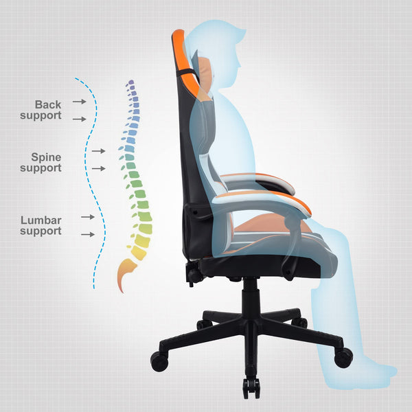 T-THREE.Ergonomic Leather Gaming Chair Height Adjustable with Headrest and Lumbar Support(Orange)