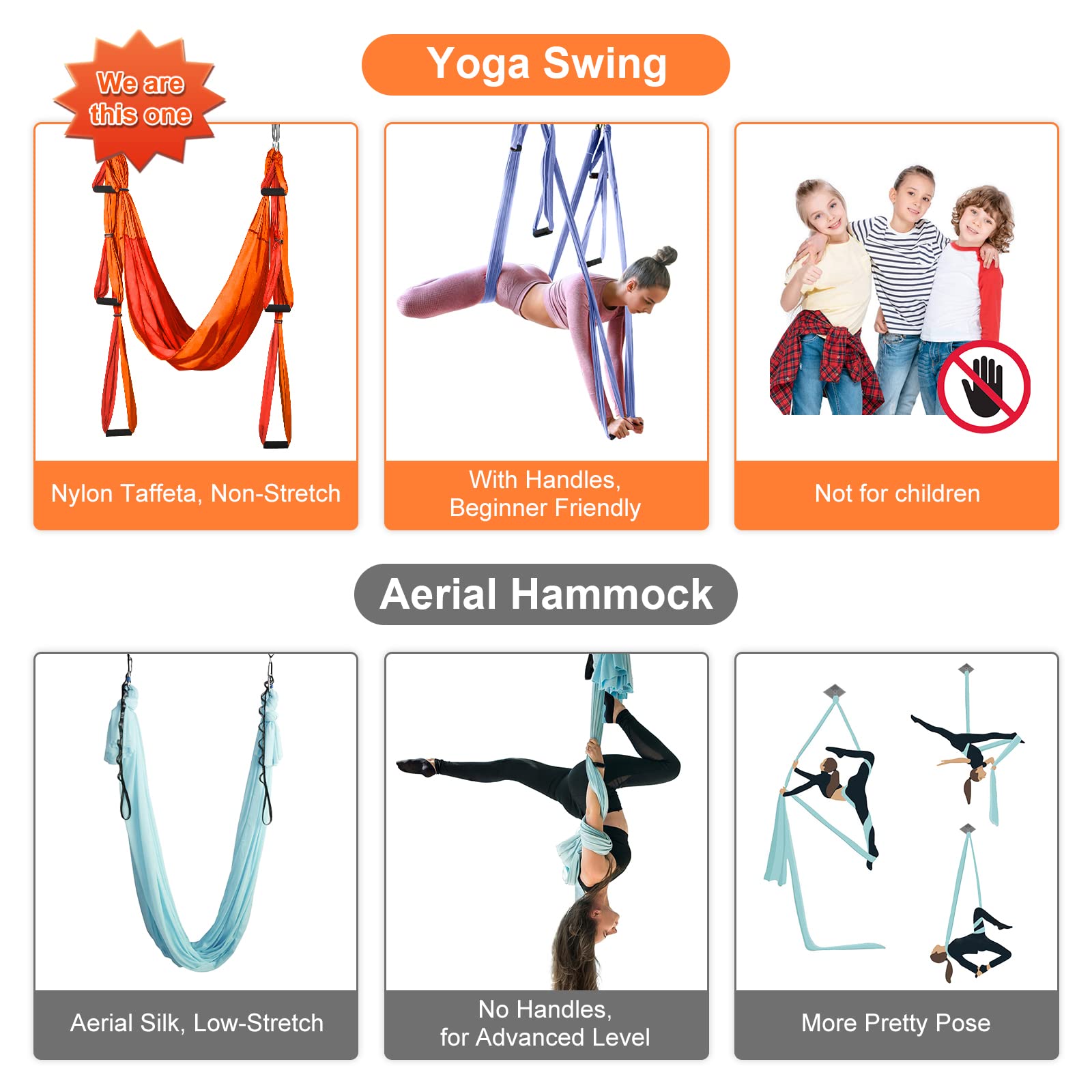 Leogreen Aerial Yoga Swing Set, Aerial Yoga Hammock Trapeze, Flying Antigravity Yoga, Max Load 660lb, for Inversion Exercise Pilates Gymnastics