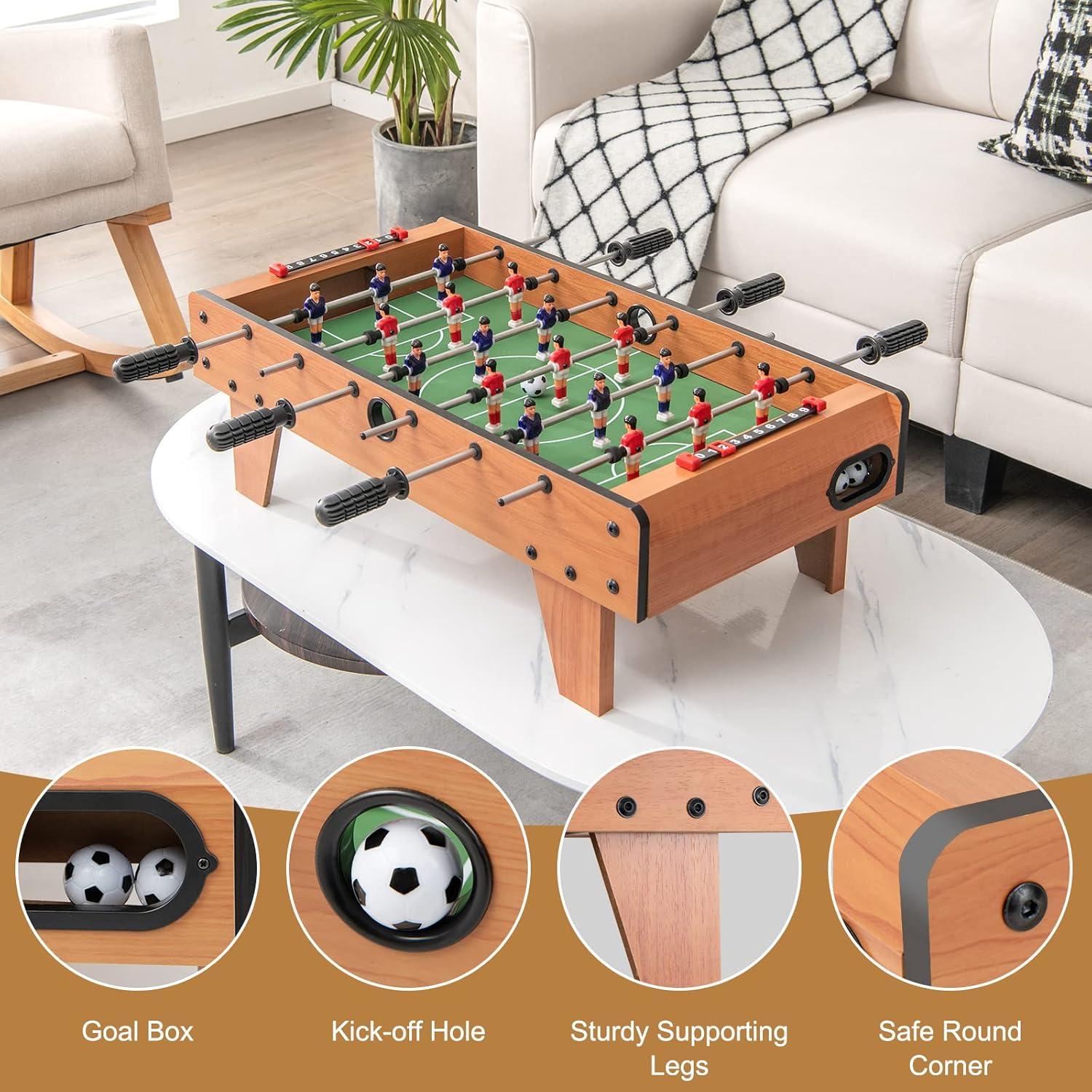 COSTWAY 27'' Football Table Top, Football Soccer Game Toy Set with Wooden Frame for Kids, Family and Party (27'' Football Table Top)