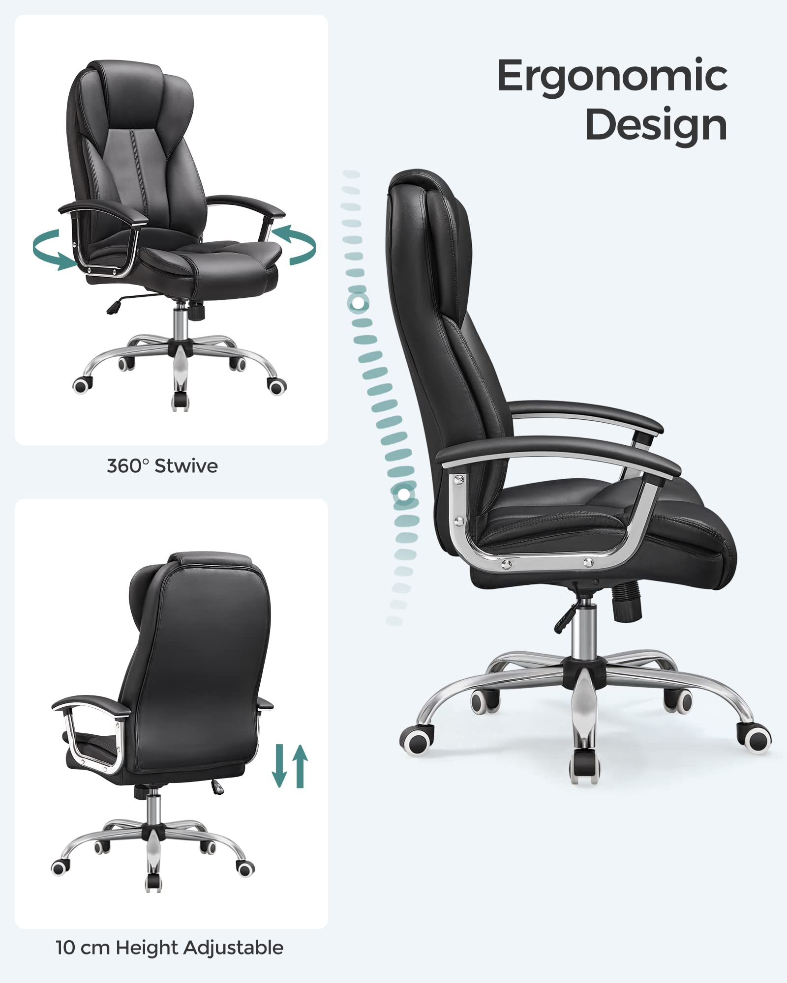 SONGMICS Office Chair, Desk Chair, Gaming Chair with Armrests, Swivel Computer Chair, Executive Office Chair, Adjustable Height, Tilt Function, Home Office, Study, Ink Black OBG57BUKV1