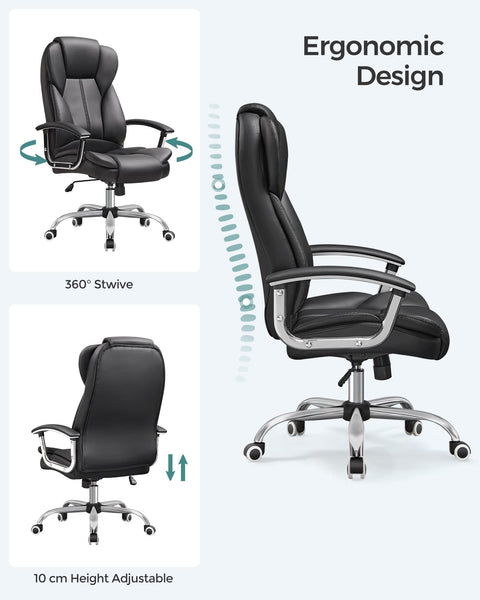 SONGMICS Office Chair, Desk Chair, Gaming Chair with Armrests, Swivel Computer Chair, Executive Office Chair, Adjustable Height, Tilt Function, Home Office, Study, Ink Black OBG57BUKV1