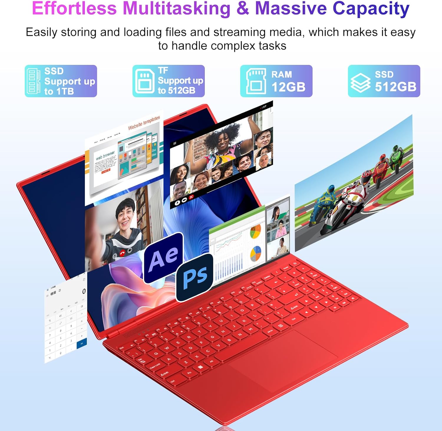 HUQPPQ 16 Inch Blue Laptop Celeron N5095 (Up to 2.9GHz) 12GB RAM 512GB SSD | 1TB Expandable | FHD 1920x1200, USB3.0, WiFi5 | WIN 11 Laptops for Students, School & Office - N600