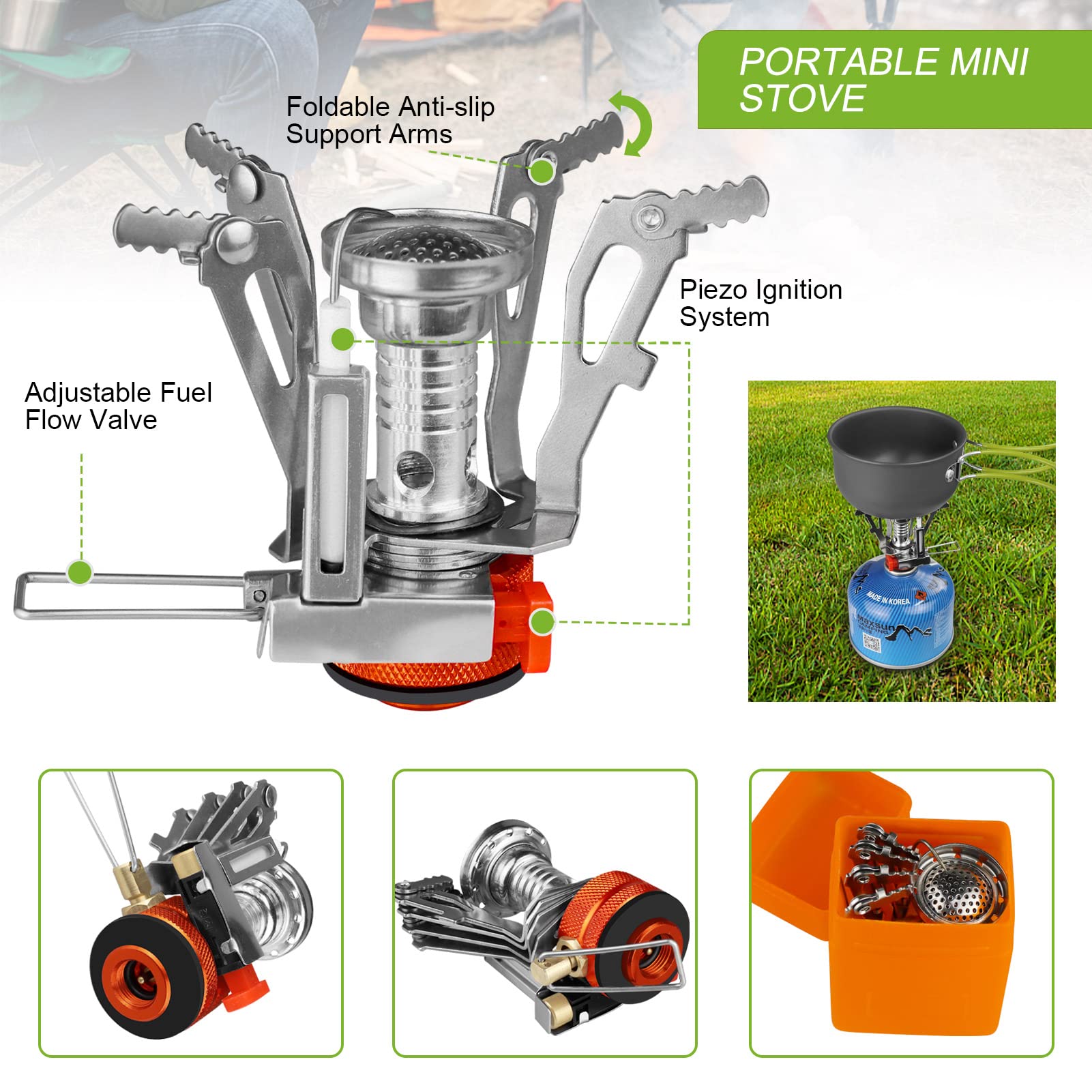 AUTOPkio Camping Cooking Set, Outdoor Camping Pans Pots and Stove - Non Stick Folding Cookware Kit for BBQ Picnic Hiking Backpacking Travel 1-2 Person Use