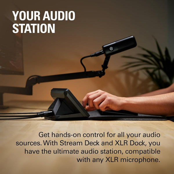 Elgato Stream Deck + XLR - Audio Mixer & Controller, Rear XLR-to-USB Mic Interface, Compatible with any XLR Mic for Podcasting, Streaming, Content Creators, dials and LCD keys, PC/Mac