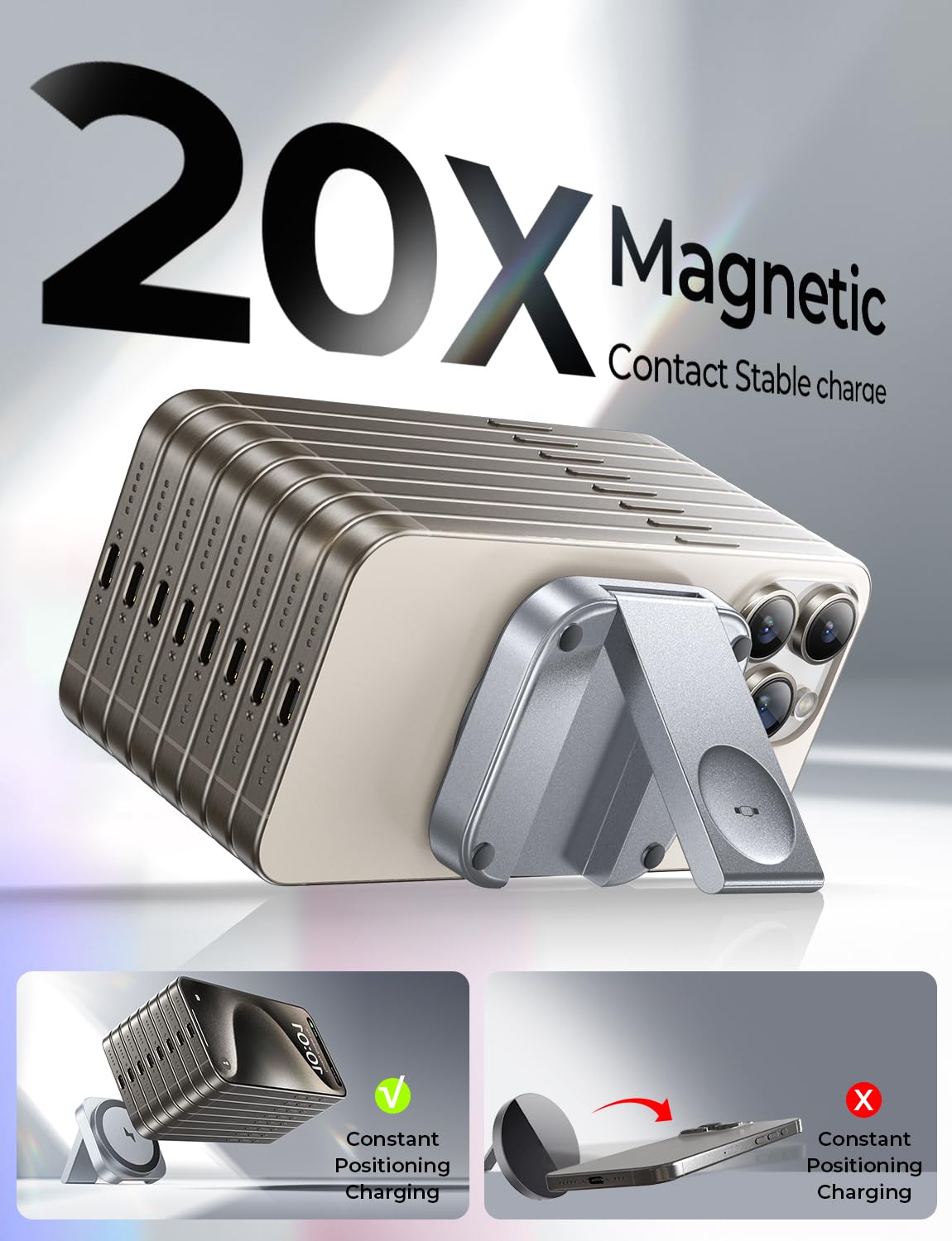 LISEN Travel Magsafe Wireless Charger for iPhone 16 Apple Watch, Mag Safecharger Charging Station Pad Portable Magnetic Charger Stand Dock Desk Accessories for iPhone 16 Pro Max 15 13 12 14 Pro iWatch