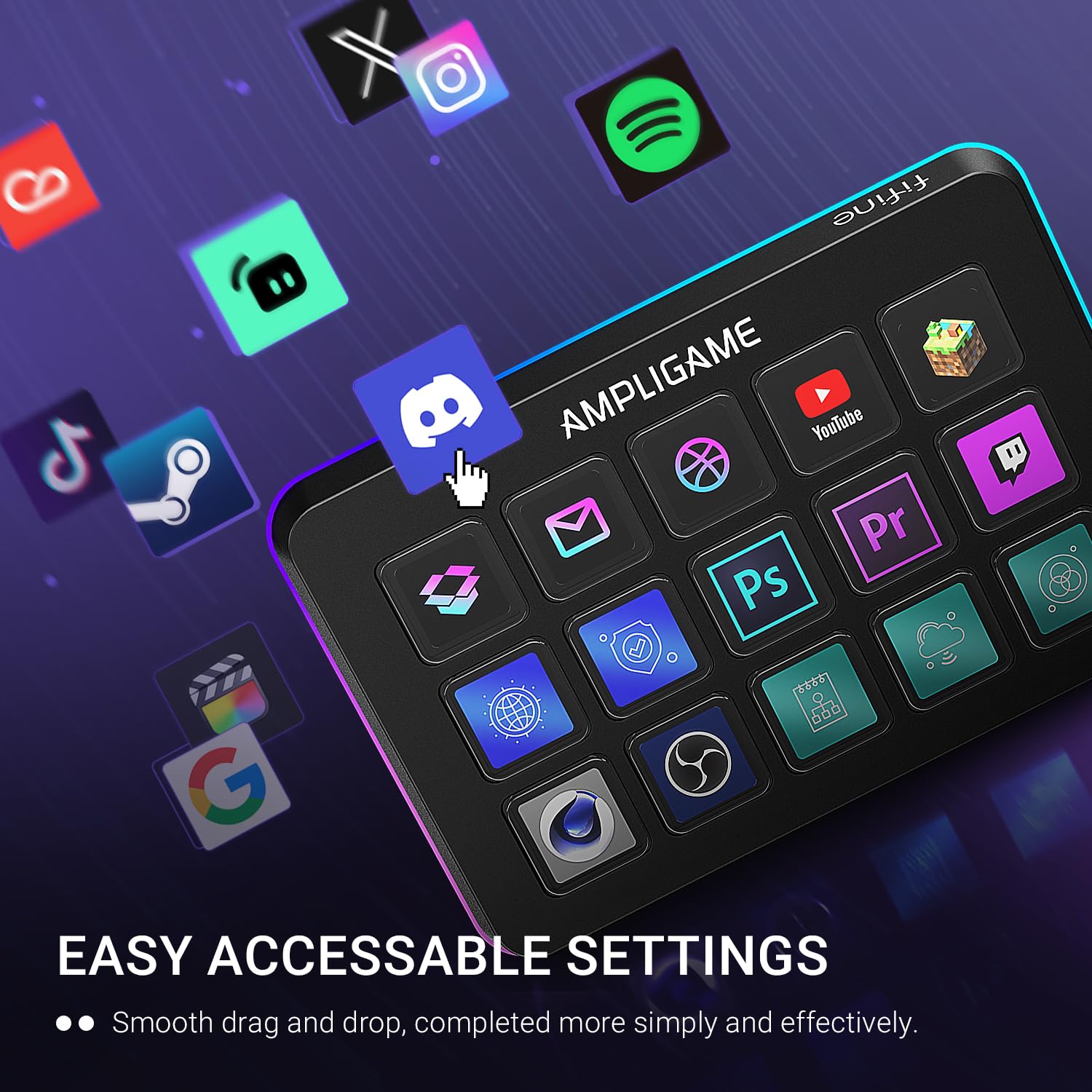 FIFINE Streaming Controller with 15 Customizable Keys for Live Stream, Gaming and Podcast, Macro Keyboard Compatible with Twitch/OBS/YouTube/Streamlabs Etc, White Keypad for Mac and PC - D6W