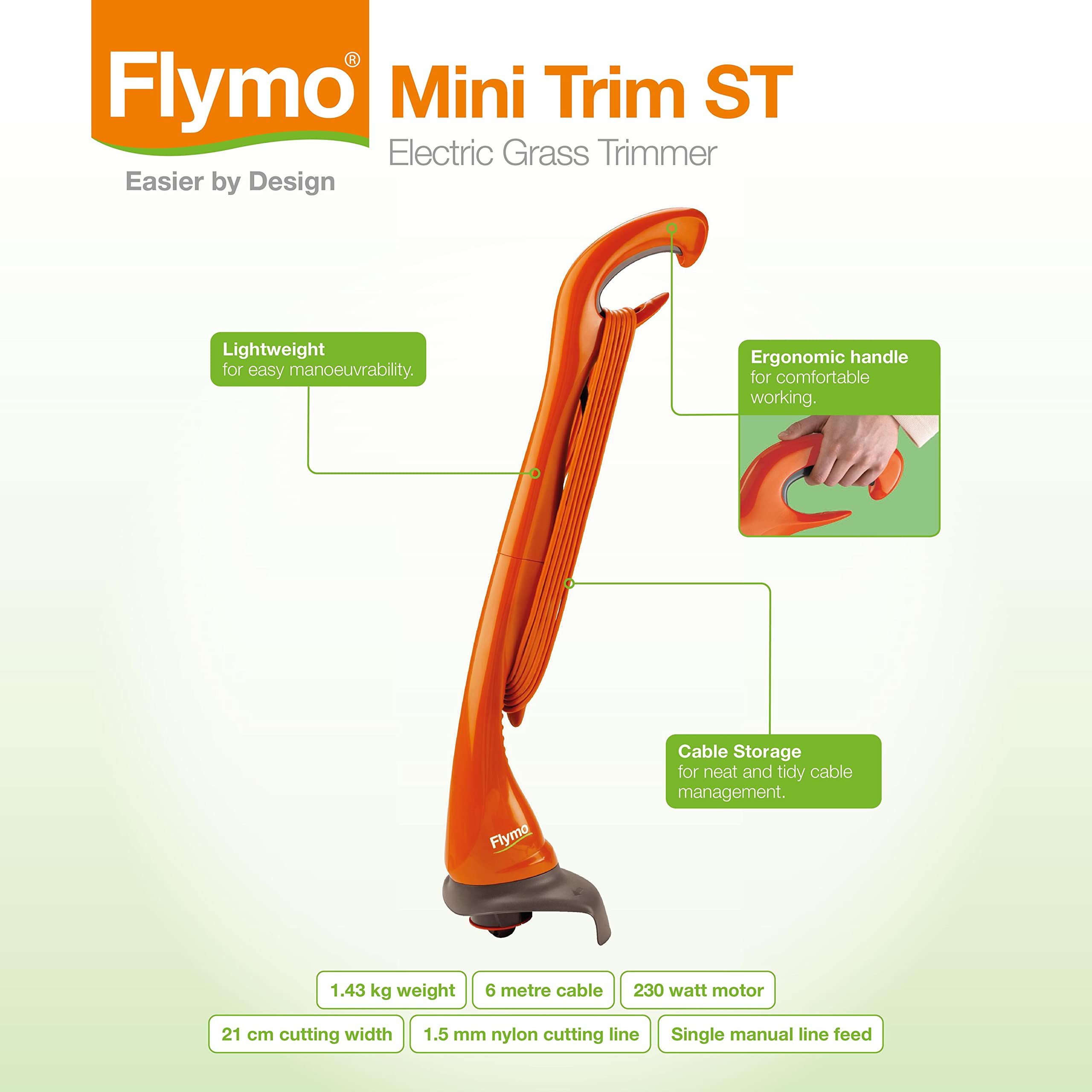 Flymo Mini Trim ST Electric Grass Trimmer, 230 W, Cutting Width 21 cm