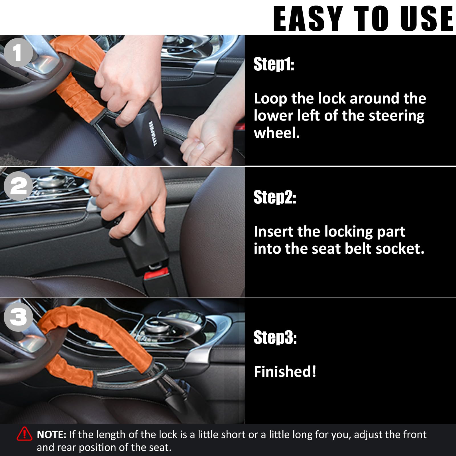 Tevlaphee Steering Wheel Lock, Steering Lock, Car Steering Wheel Locks, Steering Wheel to Seat Belt Lock, High Visibility Car Lock Anti-Theft Device, Heavy Duty, Universal Fit, 3Keys (Green)