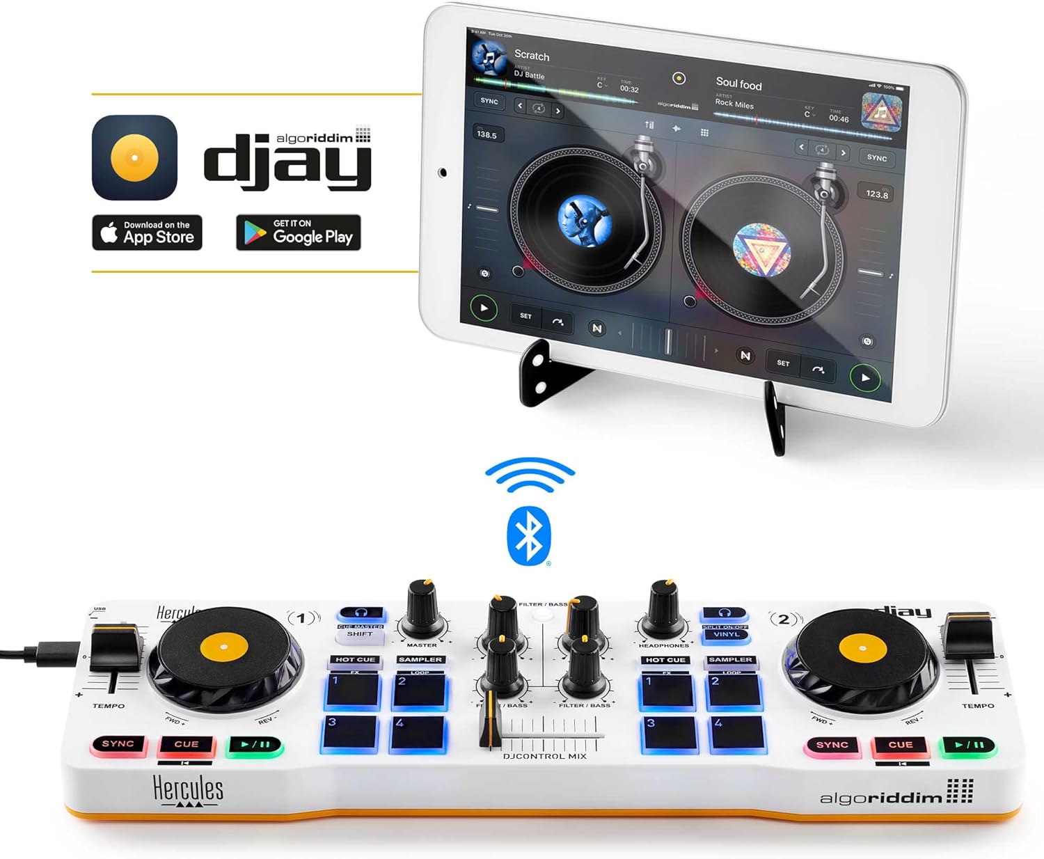 Hercules DJControl Mix – Compact DJ Controller with Built-In Soundcard, Performance Pads, and DJUCED Software for iOS & Android
